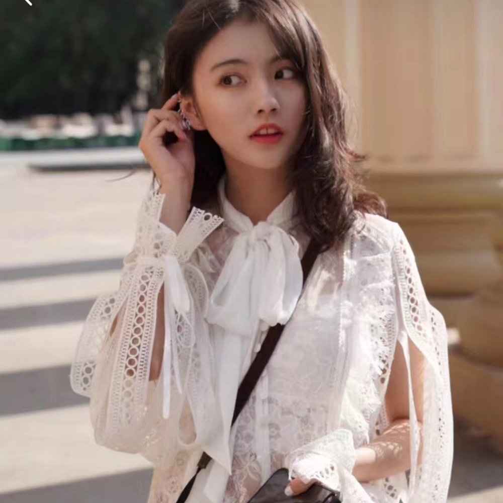 Self Portrait white lace long sleeve blouse